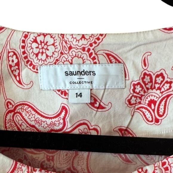 Saunders Collective- Red & White Frederique Crop Top Dolman Long Sleeve, Size 14 - Picture 3 of 15